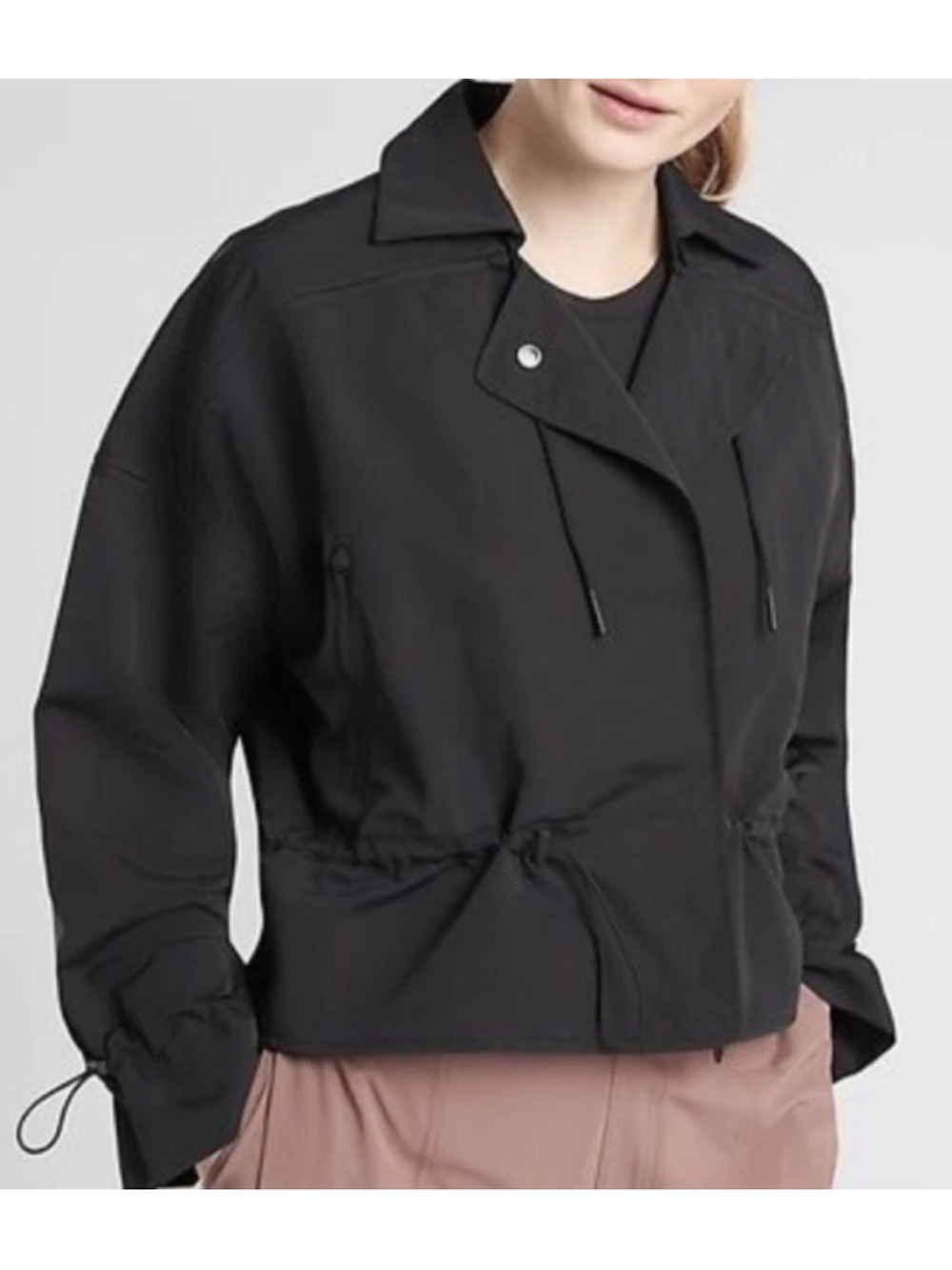 Athleta Black Drawstring Bomber Jacket